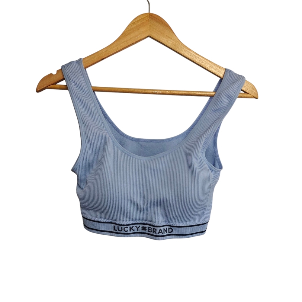 Lucky Brand Sky Blue Ribbed Tank Sports Bra Padding Size XL